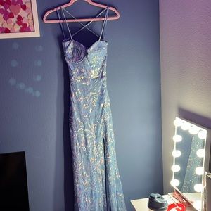 Baby Blue Backless Sequin Prom Dress
